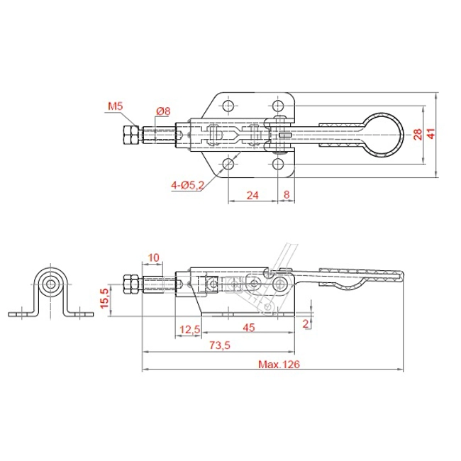 Vendita online Bloccaggio a spinta pistone 10 mm. 50 Kg.